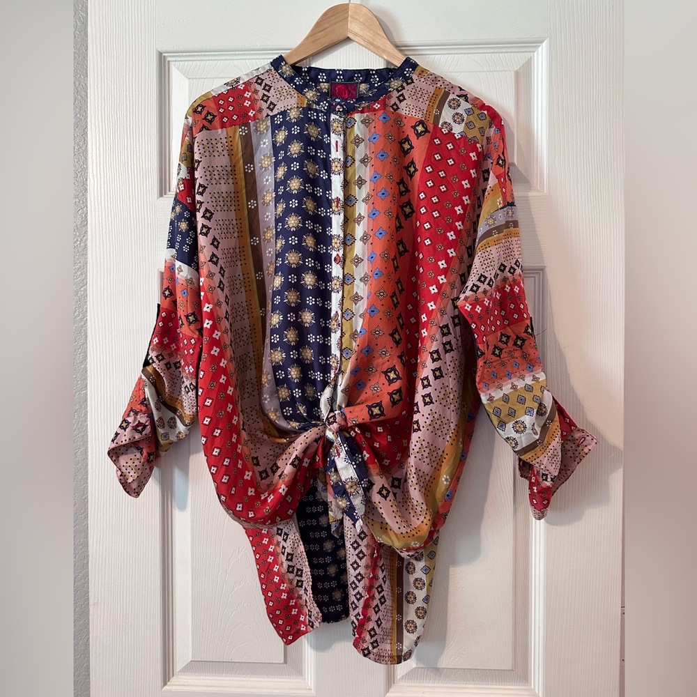 Johnny Was silk button up tunic